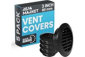 Repa Market Confezione da 5 coperture di ventilazione nere con schermo a rete, griglia di ventilazione in plastica, per condotti a parete interni ed esterni, griglia HVAC Louvre per cucina, bagno, 80