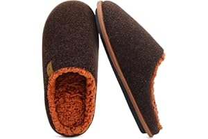 KuaiLu Mens House Memory Foam Slippers with Comfy Warm Plush Lining Slip On Felt Casual Pantuflas Mans Comfortable Bedroom Shoes Rubber Sole for Indoor
