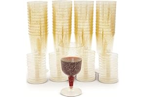 LATERN 50 Pièces Verres à Vin Scintillants Dorés, 170ml Verres de Dégustation de Vin en Plastique Gobelets à Vin Réutilisables à Tige Coupes à Dessert pour Mousse Pudding Bière Champagne