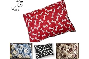 VOICE7 Medium (28" x 18") Dog Bed Filled Cushion/Pillow - Washable Cover Removable Zip - Non Allergenic Poly Cotton Cover with Hollowfibre Filling - Random Patterns