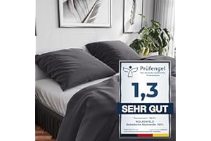 ‎WOLKENFELD Wolkenfeld Bettwäsche 155x220 Baumwolle – Set mit Kissenbezug 80x80 – Atmungsaktiv, Hautfreundlich & Pflegeleicht – Ganzjahres-Bettwäsche mit Reißverschluss, Oeko-TEX – Grau Anthrazit