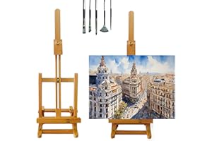 QUE MONA LISA Caballete mesa plegable RUBENS, Altura Ajustable para lienzos, Caballete Madera de Haya para pintar, atril pintura para adultos, niños, principiantes. Soporte de tablets libros, decoración mesa