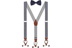 WANYING Hombre Tirantes Pajaritas Set 2 WAY TO WEAR 6 Cuero Ojal 3 Clips Y-forma 3.5cm Ancho Extendido Tirantes para Altura 160-200cm