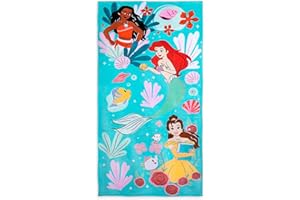 Disney Store Oficial Toalla de Playa Princesas, 163 cm, Ligera Tela de Algodón Suave para Piscina con Estampado de Moana, Bella y La Sirenita