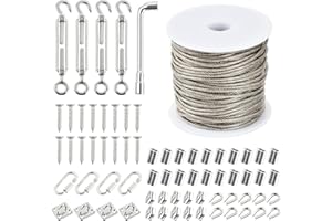 ASTRALONG 70 Pcs Kit Filo per Stendere il Bucato da Esterno, 7x7 PVC Coated, 30m Cavo Acciaio 2mm con Manicotti, Morsetti, Cappucci, Tenditori, Ganci, Moschettoni, Viti, Chiave Bussola, Tiranti per Filo Acciaio