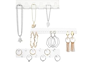 BELLE VOUS (Pack de 3 Organizador de Joyas para Colgar de Acrílico Transparente - Set de Joyero Pared Adhesivo con Ganchos y Clavijas - Colgador Collares, Anillos, Brazaletes y Pendientes