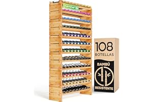 Nutrichef botellero Vino Madera, Wine Rack, Vinoteca, Vinera, Apilable, para 108 Botellas, 12 Niveles, Bambu, Vertical, Modular para Cocina y Bodega