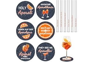 YYSWSAKY Aperol Spritz Geschenk 12 Stück Inklusive Aperol Strohhalme Glas Aperol Filzuntersetzer Aperol Spritz Accessoires für Frauen Männer Kollegen Freunde Familie