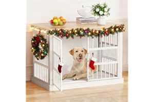 OCTORO Hundekäfig Möbel, 104 cm Großer Hundebox für den Hausgebrauch, Modernes Indoor Holz-Hundekäfig, Doppel-Tür-Design, Bissfest, Geeignet für Kleine/Mittelgroße/Große Hunde, Weiß, 104x51x78 cm