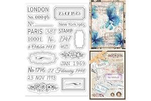 GLOBLELAND Date passée Tampon Transparent Mots Vintage Numéro Rétro Silicone Timbre Joint Tampon Transparent pour DIY Scrapbooking Fabrication De Cartes Décoration D'album Photo