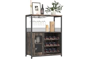 ‎GARVEE Garvee Wine Cabinet, Wine Rack, Industrial Bar Cabinet with Adjustable Wine Rack and Glass Holder, Drink Storage, Wine Bar Cabinet for Kitchen, Dining Room, Living Room, 70 x 35 x 92 cm, Dark Grey