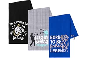 AUGENSTERN 3Pcs Fishing Towels with Clip Soft Embroidered Fishing Towel Effective Cleaning of Fishing Gears Dirty Hands Boat Towels 16 x 16” Absorbent Fishing Hand Towel for Men Women Camping Hiking Fly Fishing