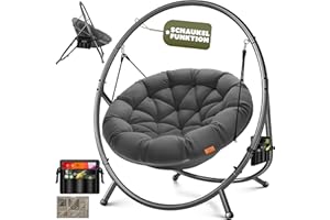 KESSER® Fotel wiszący ze stalowym stelażem, huśtawka, do 150 kg, do użytku wewnątrz i na zewnątrz, z poduszką i kieszenią boczną, kosz wiszący, piankowa poduszka, idealny do salonu i ogrodu