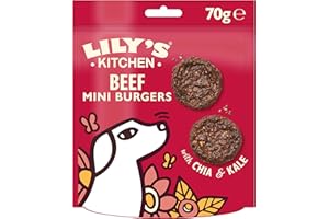 Lily's Kitchen Elaborado con ingredientes naturales paquete de golosinas para perros adultos mini hamburguesas de ternera la mejor del mundo receta sin cereales 8 × 70g
