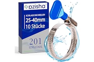 AZISHA Fascette Metalliche Stringitubo 25-40mm - 10 Pezzi Fascette Stringitubo Inox - Regolabile Fascette Metallo – Fascette In Acciaio Inox Per Tubi Piscina,Giardino,Gas,Lavatrice,Auto E Acqua