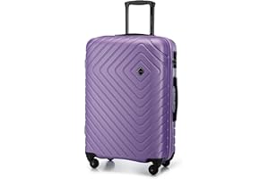 WITTCHEN Cube line walizka z tworzywa ABS z geometrycznym tłoczeniem, kółka skrętne, uchwyt teleskopowy, zamek szyfrowy, liliowy, M, Średnia walizka