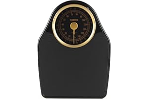 Salter Bilancia meccanica Doctor Style – Capacità massima 150 kg, quadrante grande di facile lettura con puntatore rotante, ampia piattaforma con tappetino in vinile, senza batterie, colore oro