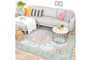 ‎FRAAI | HOME & LIVING FRAAI | Home & Living Teppich Vintage - Lily Medaillon Hellblau Türkis - Baumwolle, Polyester - Flachgewebe - Vintage - Wohnzimmer, Esszimmer, Schlafzimmer - Carpet