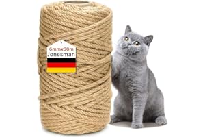Jonesman Corde Arbre à Chat, 6 mm x 50 M Corde Sisal,Naturel Corde Chanvre, Corde Jute, Sisal pour Arbre à Chat, Corde Sisal pour Réparation Et Remplacement, Bricolage, Décoration De Maisons
