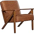 Yaheetech PU Leather Armchair, Modern Tub Chair, Retro Lounge Sofa Chair with Wooden Frame and Comfy Seat for Living Room Bedroom Home Office Light Brown
