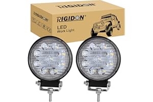 RIGIDON 2 Pcs Faro da Lavoro Led, Rotondo 4 Pollici 10 cm 27W Spot Luci di Lavoro a Led, Fari di Profondità, Per Fuoristrada Auto Trattore Escavatore Camion SUV ATV 4x4,12V 24V 6000K Impermeabile