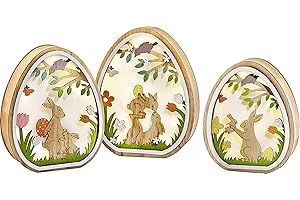 ‎WELTBILD Weltbild LED Holz Ostereier Deko 3er-Set - LED Deko Ostern mit Osterhasen Figuren bis zu 18cm hoch mit Batterie & Timer als Osterdeko Holz TIschdeko Frühling