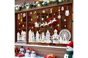 wondever Pegatinas de Ventana Casa de Navidad Blanco Pegatinas de Anticolisión Árbol de Navidad Copos de Nieve Calcomanías de Ventana Doble Cara Decoración de Ventanas para Vidrio
