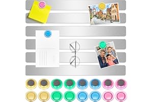 ‎WUKONG Wukong Magnettafel Memotafel, Selbstklebend Magnetleisten mit 16 Stück Whiteboard Magnete für Büro, Pinnwand, Fotowand, Dokumente und Kühlschrank (Silber, 6P)