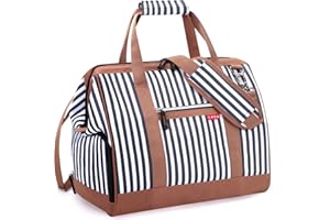 Lekesky - Sac de voyage Weekender pour femme - Petit sac de sport - Avec compartiment à chaussures, bleu à rayures, 33L