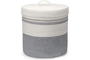 Goodheim Foldable Laundry Basket Small with Lid, Laundry Hamper - Laundry Baskets, Baskets Braided Cotton Basket - Storage Basket Small Laundry Basket Children's Room (Grey, 35 x 42 cm)