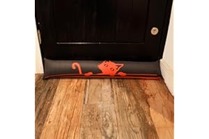 HOMETEX New Fabric Polycotton Draught Excluders Door Stoper Cushion Draft Insulator Black (Cat)