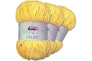 Wohnkult Himalaya - Velvet Dolphin - Lot de 3 pelotes de100 g de laine - 40 couleurs au choix - Fil chenille à tricoter - Pelucheux et brillant - Accessoires, vêtements et couvertures - 90013, Jaune