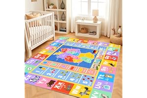 Luogort Teppich Kinderzimmer 80x150 cm, ABC Alphabet Spielteppich für Kinder Weicher Plüsch Baby Lernteppich Deutsch Kinderteppich für Klassenzimmer, Spielzimmer, Schlafzimmer, Kinderzimme