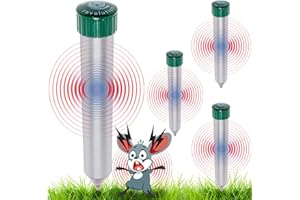 4 Pack Sonic Mole Chaser - Battery Operated Pest Repeller Stake, Scares Away Moles, Voles, Gophers and Rats by Reusable Revolution (Metal & Green)