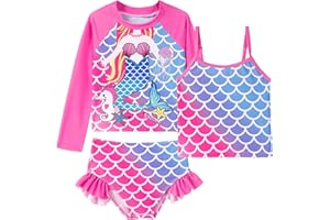 Belovecol DziewczęCy TrzyczęśCiowy StróJ KąPielowy Z DłUgimi RęKawami StróJ KąPielowy Z Falbaną Na Ramią Czkach 4-10 Lat