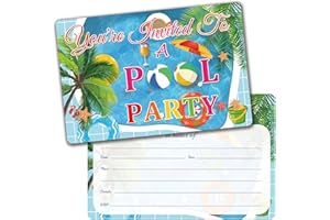 REMERABEL 30 Set Pool Party Invitations Cards with Envelopes 4 X 6 inch Summer Swimming Pool Themed Invite Cards For Boys or Girls Summer Pool Party Supplies