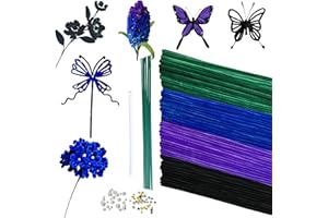 YYUENG TAK YYUENGTAK 200 limpiadores de pipas para manualidades con flores (alambre de flores, perlas, diamantes de imitación de colores, juego de flores para manualidades y decoración (azul oscuro, morado