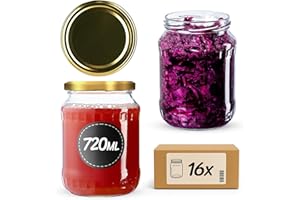 KADAX 16st Einmachgläser 720 ml, ideal zum Einkochen und Aufbewahren, Gläser mit Schraubverschluss, Einkochgläser mit Schraubdeckel, Twist Off to 82, Vorratsgläser zum Einlegen (Gold)