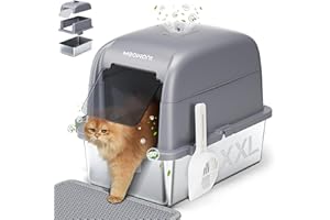 MeoWant Bac à Litière pour Chat en Acier Inoxydable, XXL Bac à Litière avec Pelle, Type Fermé en Forme de U Toilette, 81L Toilettes pour Chat Amovibles avec Boîte de Charbon Actif Cachée sur Dessus