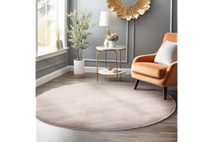 ‎HOMEBYHOME HomebyHome Short Pile Living Room Rug 160 cm Round Beige - Washable Rug for Bedroom, Dining Room and Ideal as a Kitchen Rug - Fluffy Rug Extra Soft Plain Non-Slip Modern