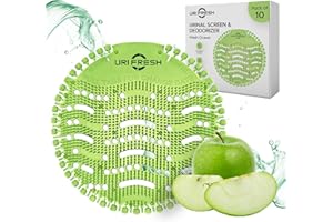 Uri-Fresh Urinal Screen & Deodorizer - Urinal Mat - Long-Lasting Fragrance for Men's Restrooms, Toilet, or Bathroom - Reduce Splash & Block Odors - Apple Scent (10 Pack with Gloves)