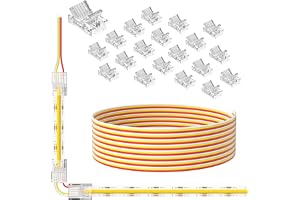 PAUTIX 10 mm kontakt för 3-polig CCT COB LED-remsor, 20 stycken remsor till kabelkontakter, 3 m 22 AWG förlängningskabel (3 t