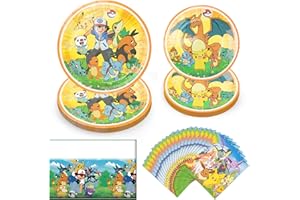 THINGEHOY 53Pcs Geburtstag Party Set - Partygeschirr, Deko, Servietten, Teller, Tischdecke - Kindergeburtstag Zubehör