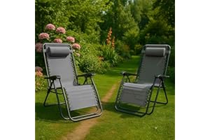 Garden Vida 2 Pack Zero Gravity Chairs Sun Loungers Outdoor Patio Recliner Weightless Feel Seat Weather Resistant Steel (Grey) (UKFR Certified)