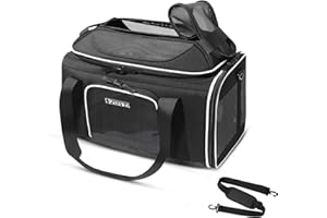 Petskd Top-Expandable Pet Carrier 17x11x9.5 Inches Alaska Airline Approved, Soft-Sided Carrier for Small Cats and Dogs with Locking Safety Zippers and Anti-Scratch Mesh(Black)