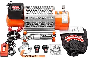 WINCHMAX 20,000lb / 9,072kg Original Orange 12v Electric Winch. 25m x 14mm Galvanized Steel Wire Rope, 1/2 inch Clevis Hook, Roller Fairlead and Twin Handset Wireless Remote Controls