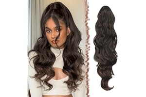 FESHFEN Coleta Postiza Larga Extension Coleta Rizada con Cordón Sintética Ondulado Postizos de Pelo para Mujer, Negro ombre Marrón 60cm