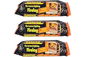 Flamefast 3 x Smokeless Firelogs Instant Lighting, Open Fire, Garden Chimineas 2hrs Burn, Environmentally Friendly