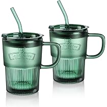 Tasse En Verre Borosilicate 18oz (530ml) - Design Vintage Rainuré, Résistante Chaleur/froid, Lave-vaisselle