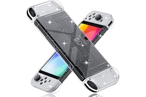 [Version améliorée] Coque transparente pour Nintendo Switch OLED 2021, coque de protection FANPL pour Switch OLED et manette Joy Con – Solide et durable, ne tombe pas facilement (paillettes)